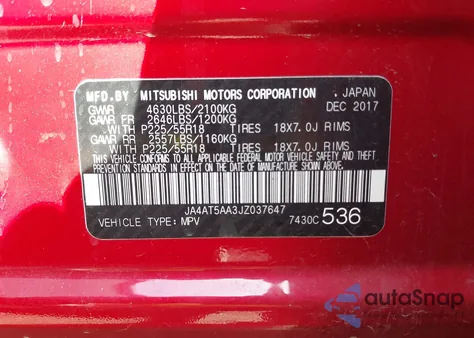 2018 Mitsubishi Eclipse Cross Se from USA, damaged, VIN JA4AT5AA3JZ037647